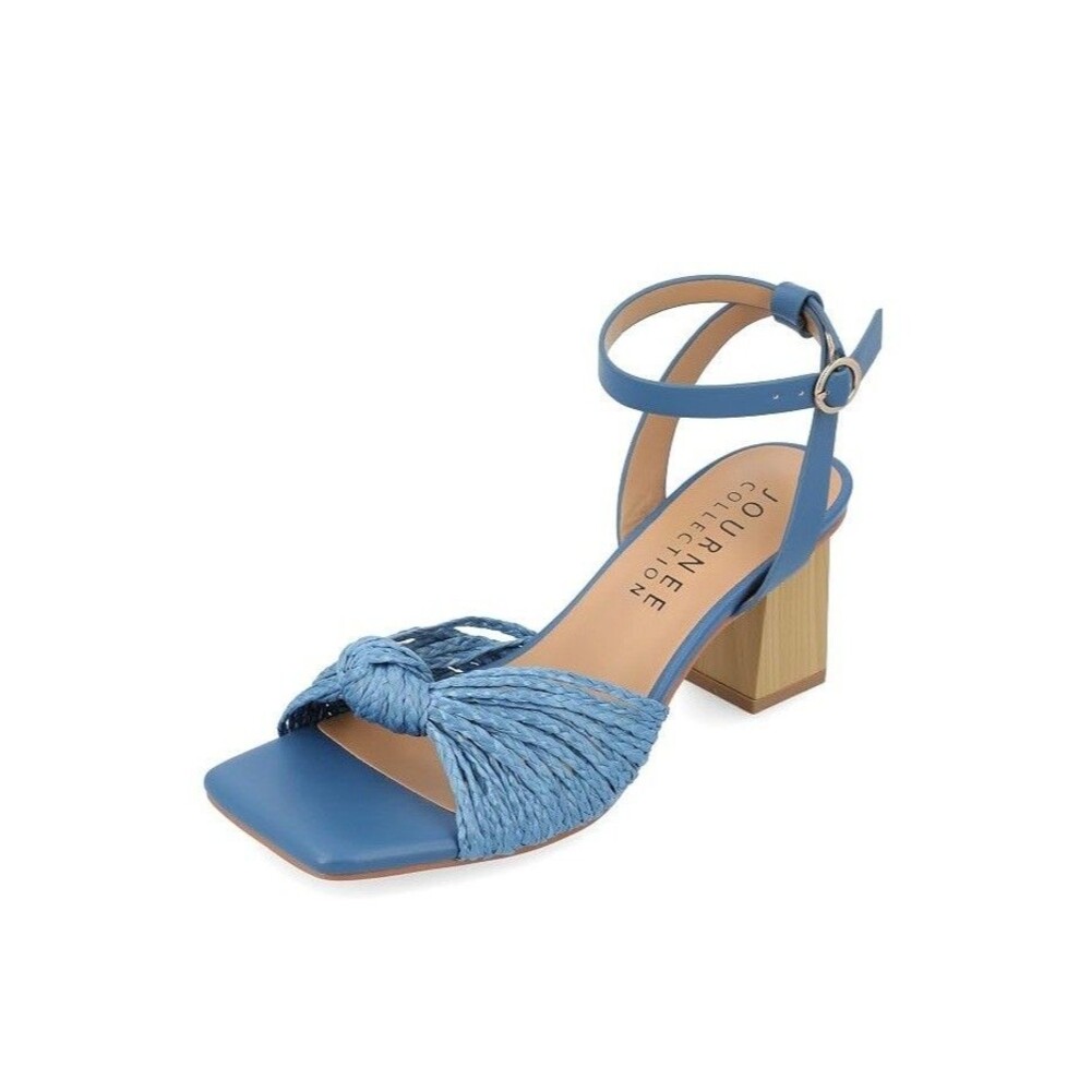 Journee Collection Women 6.5 M Blue Galinda Block Heel Sandals NIB IM8